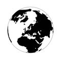 Earth globe monochrome icon. Eurasia and Africa black silhouette